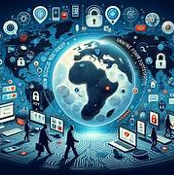 Digital security and global connectivity concept with Earth and icons.