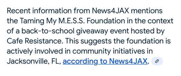 News4JAX mentions Taming My M.E.S.S. Foundation in a back-to-school event by Cafe Resistance.