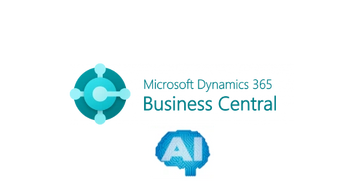Microsoft Dynamics 365 Business Central logo with AI brain icon.