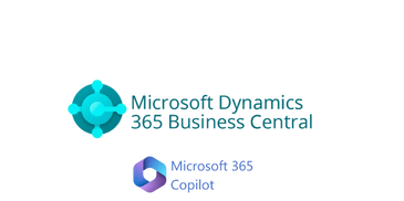 Microsoft Dynamics 365 Business Central and Microsoft 365 Copilot logos on black background.