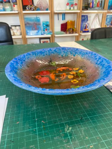 Fused Glass and resin koi pond