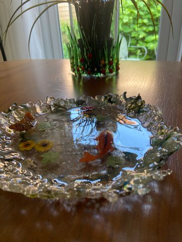 Fused Glass and resin fish pond