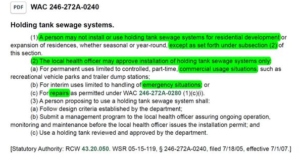 No permanent residential use of porta potties