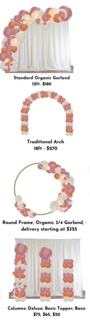 Standard Organic Garland
Traditional Arch
Round Frame, 3/4 Garland
Columns: Deluxe, Basic, Topper 