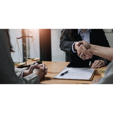 lawyer working with clients and shaking their hand