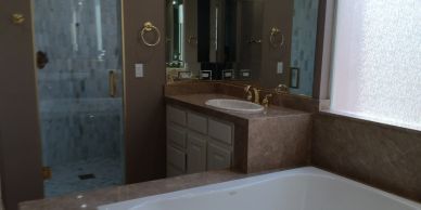 Bathroom with glass shower cleaned after construction in Las Vegas