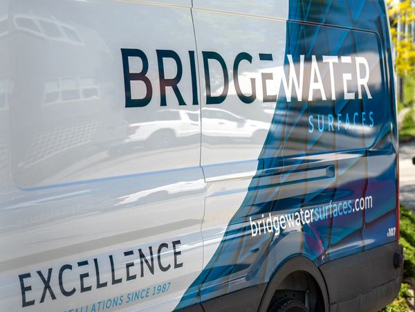 Van with Bridgewater Surfaces branding.
