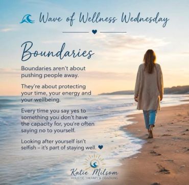Inspirational message about boundaries and self-care by the beach.