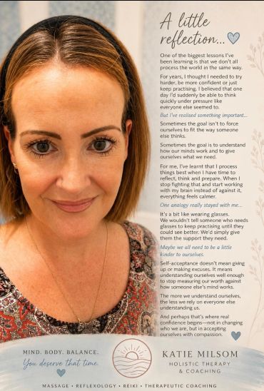 A woman shares a thoughtful message about self-reflection and self-acceptance.