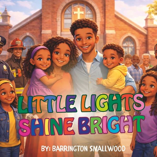 Animated family in front of a church with title 'Little Lights Shine Bright'.