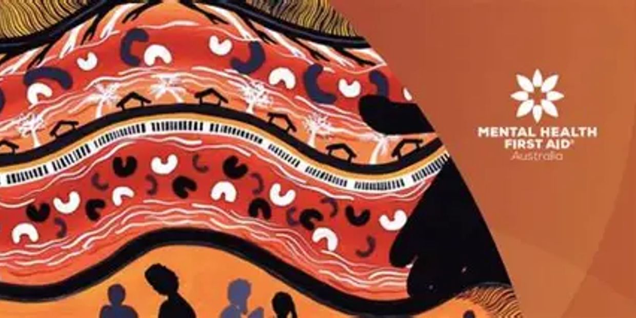 Indigenous-style art promoting Mental Health First Aid Australia.