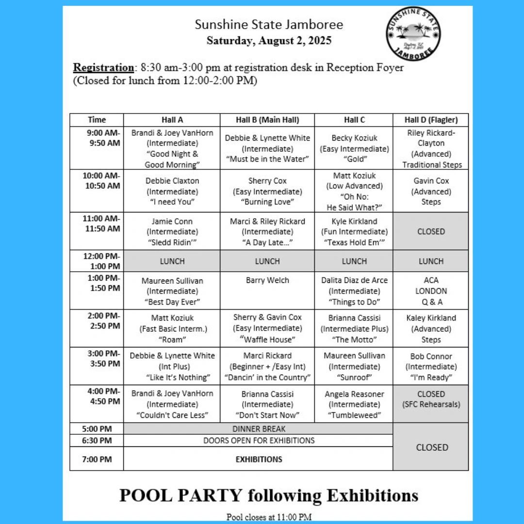 Sunshine State Jamboree schedule for August 2, 2025.