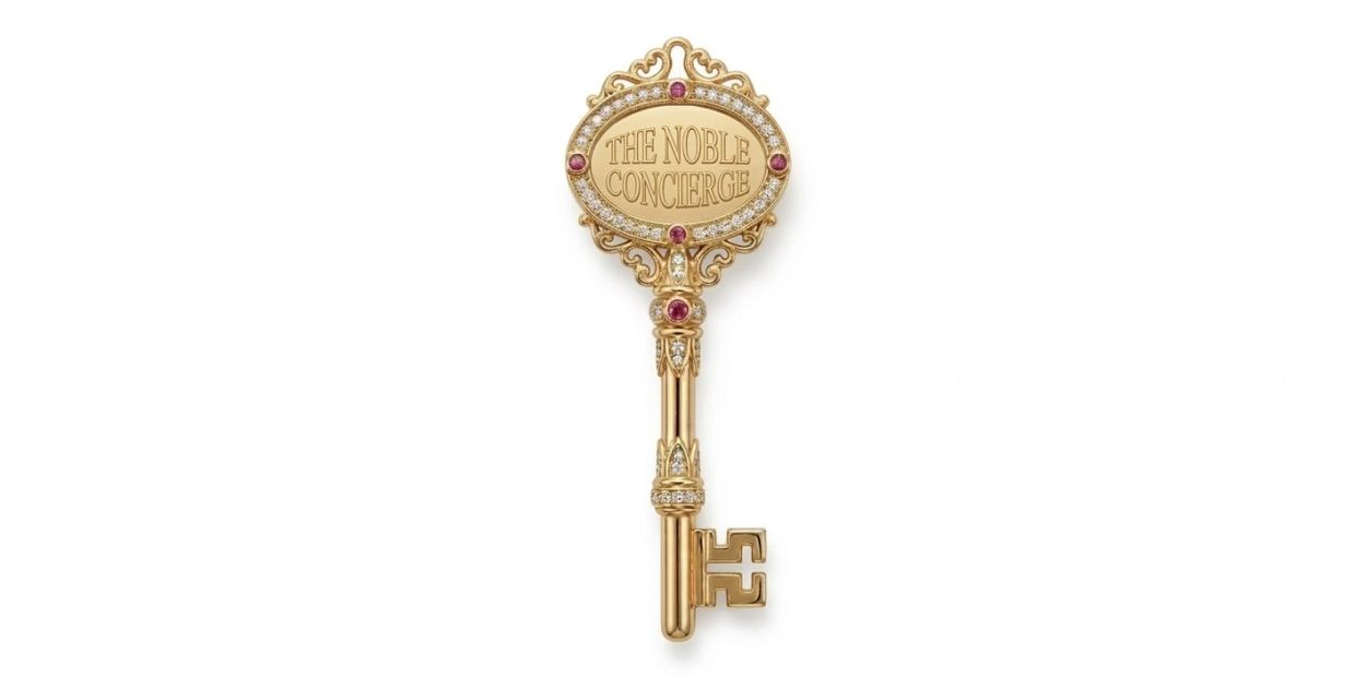 An antique decorative gold key.