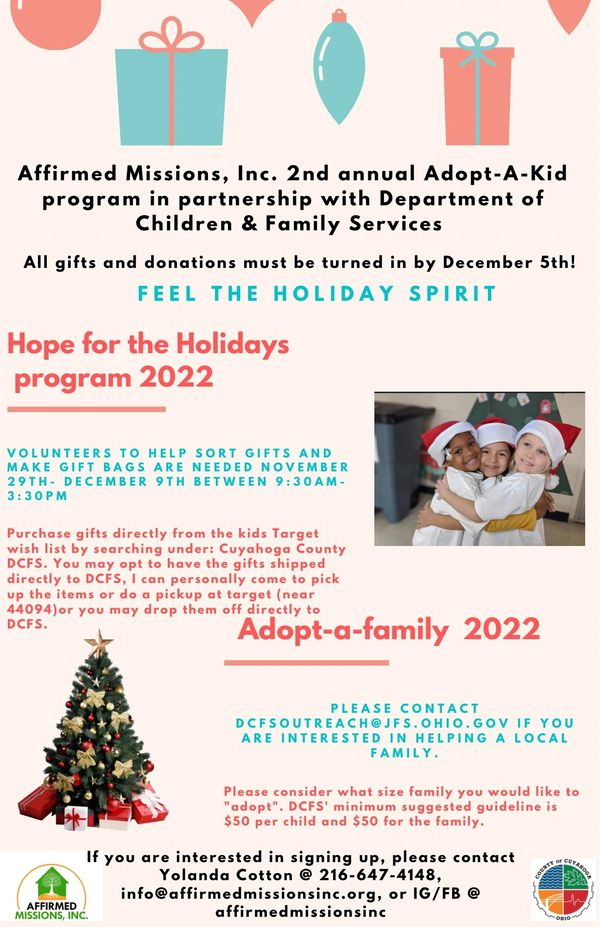 Adopt a kid/family for the Holidays 2022!
