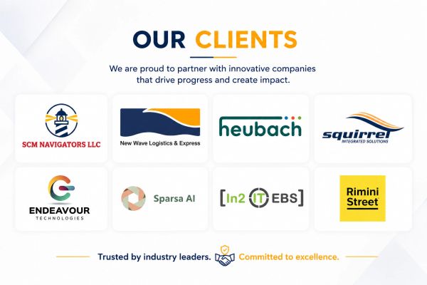 Logos of innovative client companies showcased in a partnership announcement.