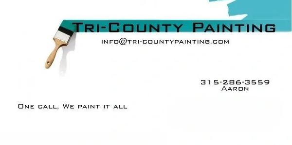 Business card for Tri-County Painting with contact info and slogan.
