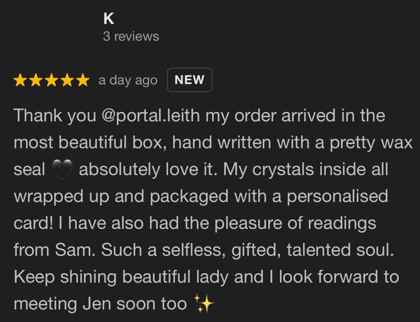 Five star positive review by one of our customers who liked the personalised style of our packaging