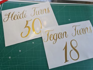 Name Turns Age custom vinyl self-adhesive decals.

