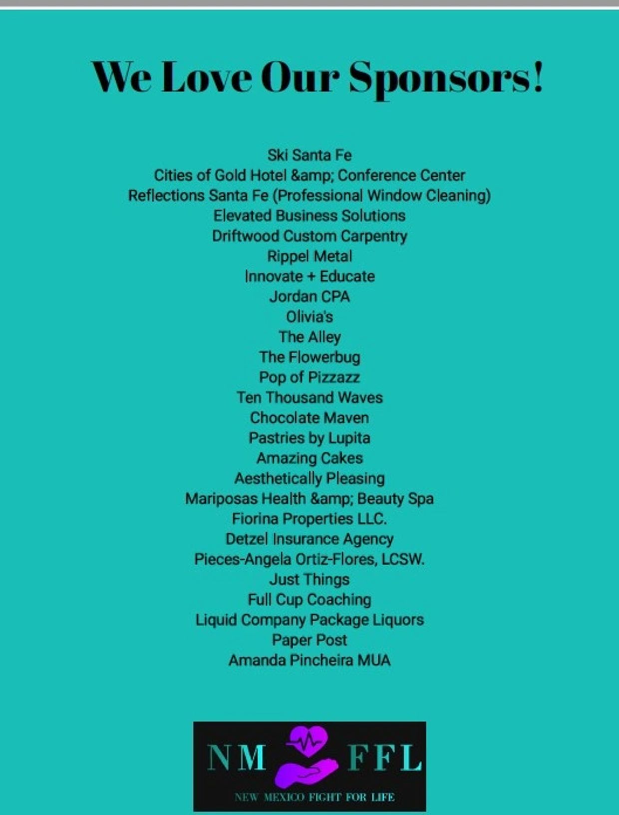List of sponsors for NM Fight For Life event.