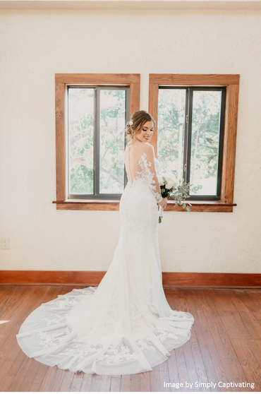 Bride in wedding dress.