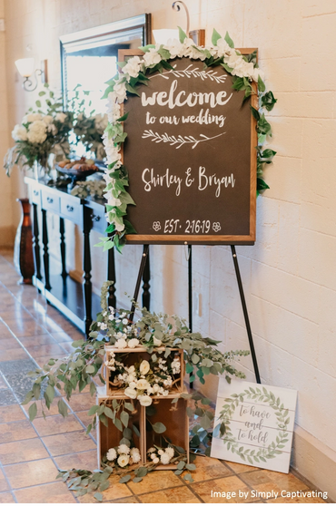 Picture of wedding welcome sign for the groom and bride. 