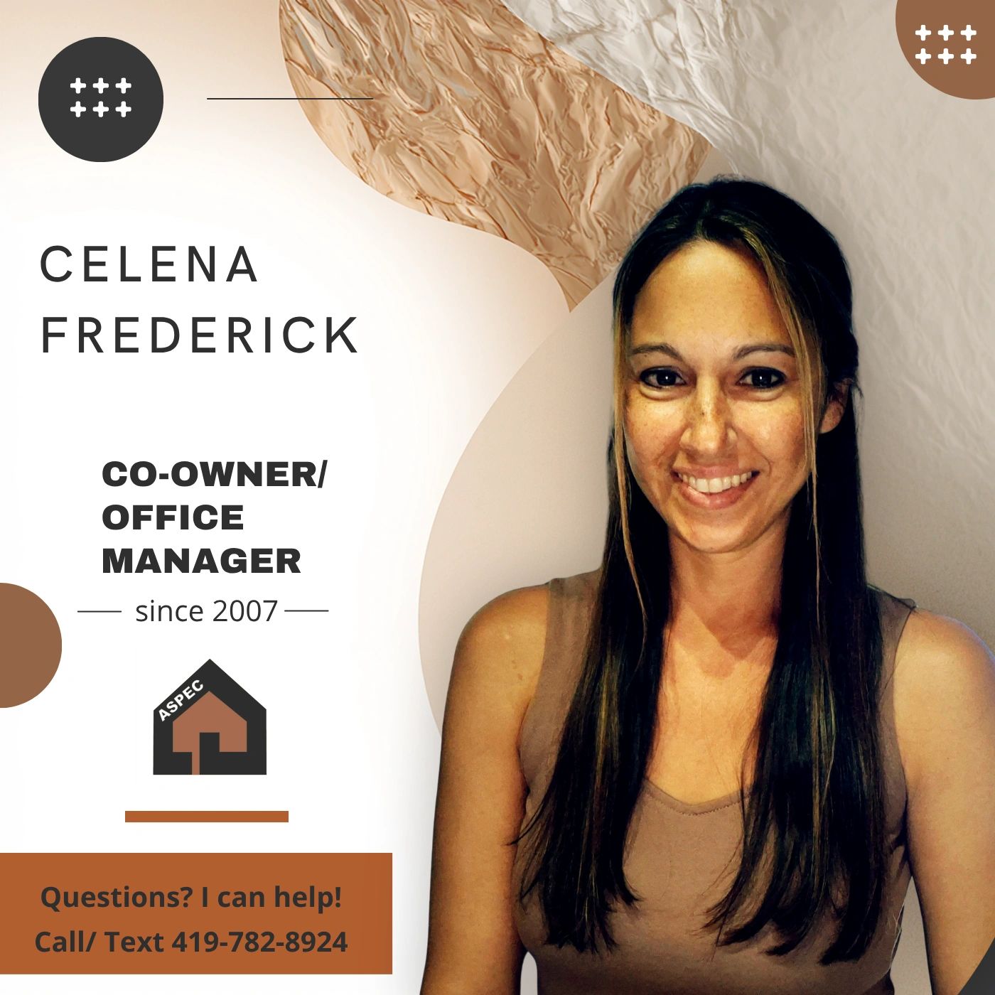 Celena Frederick - co-owner and office manager of ASPEC Residential Services LLC Home and Property I