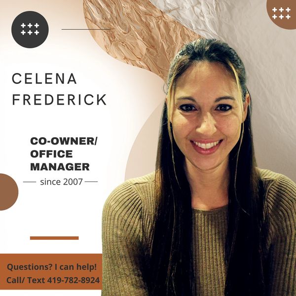 Professional portrait of Celena Frederick, Co-Owner and Office Manager since 2007.