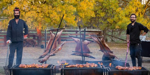 Lambs spit roast Argentinean style. Senor BBQ catering Country wedding near Melbourne in Victoria