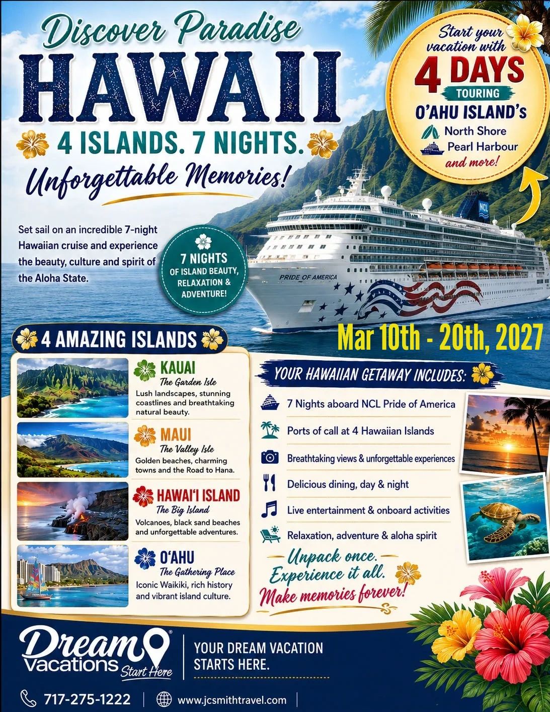 Hawaii cruise: 4 islands, 7 nights, unforgettable memories aboard NCL Pride of America.