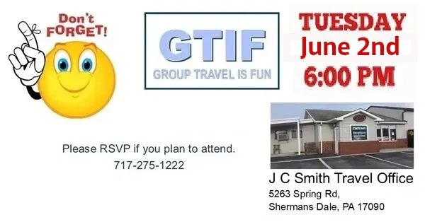 Reminder for GTIF meeting on Tuesday, May 26th at 6 PM at J C Smith Travel Office.