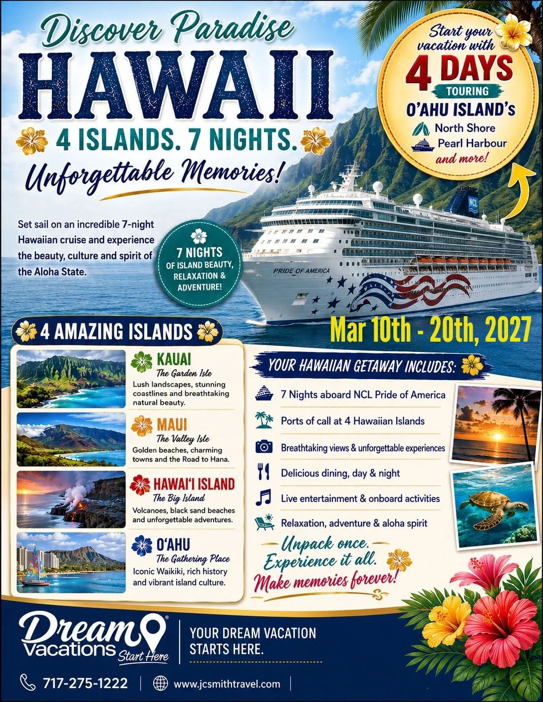 Hawaii cruise: 4 islands, 7 nights, unforgettable memories aboard NCL Pride of America.