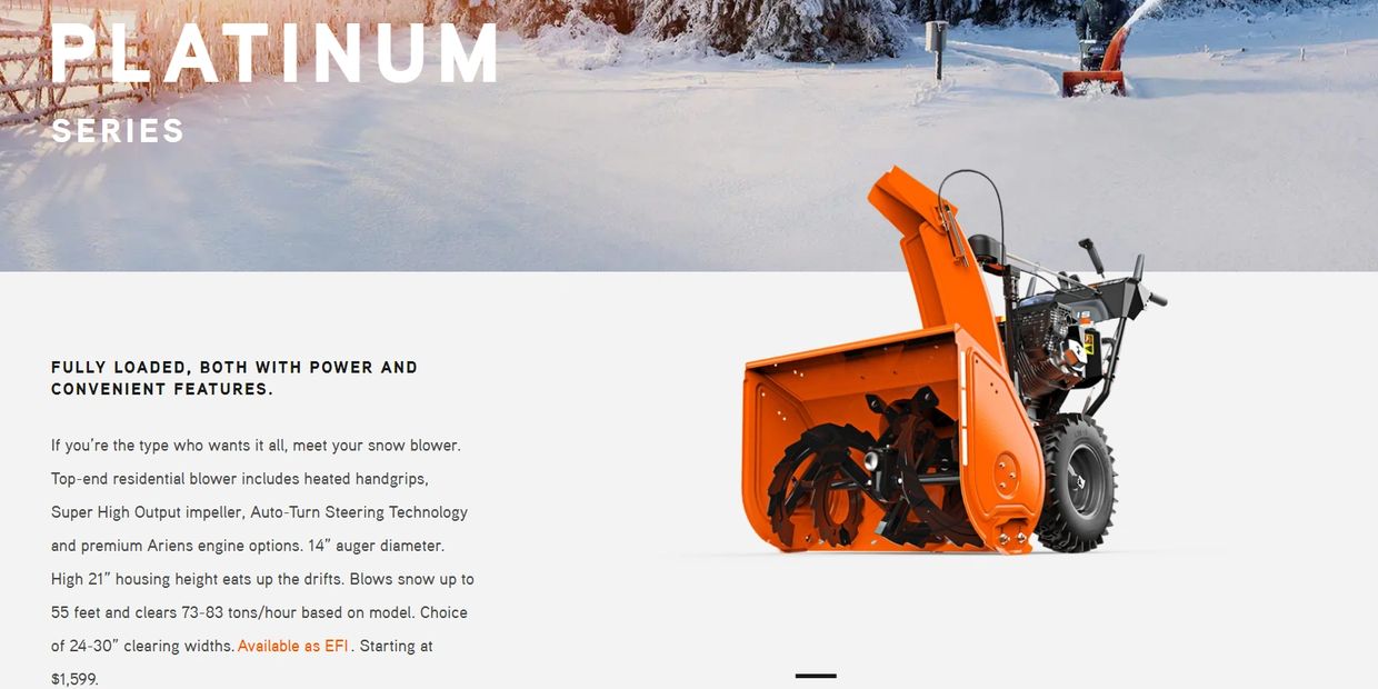 Platinum series snow blowrs