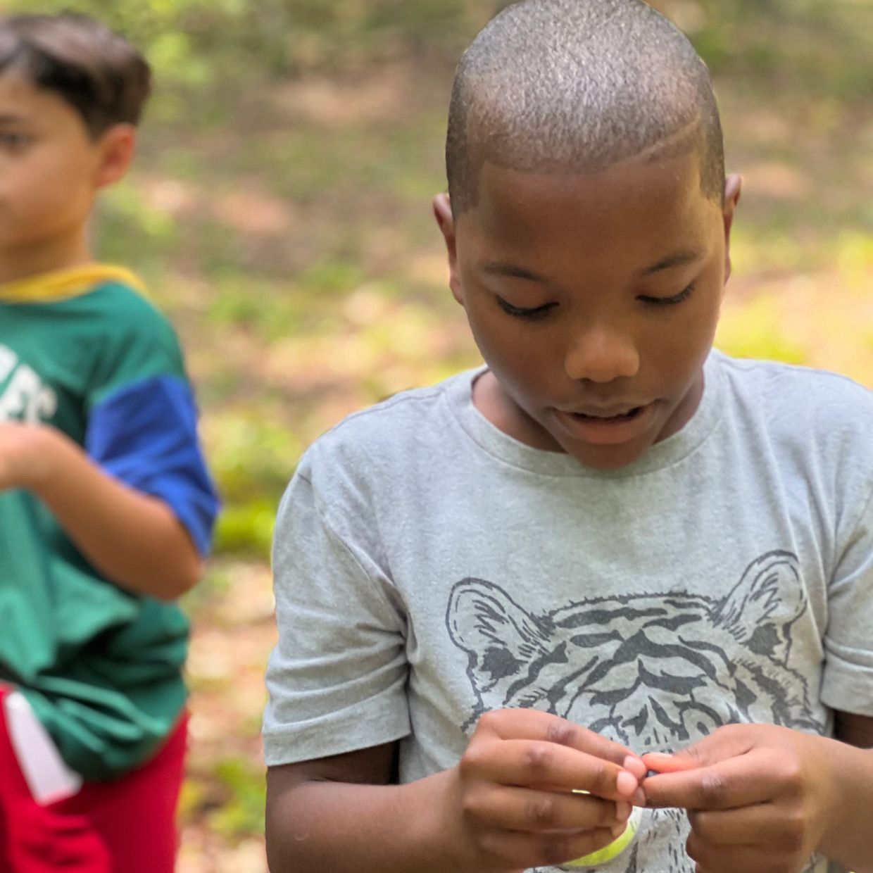 Children explore nature at their own pace .