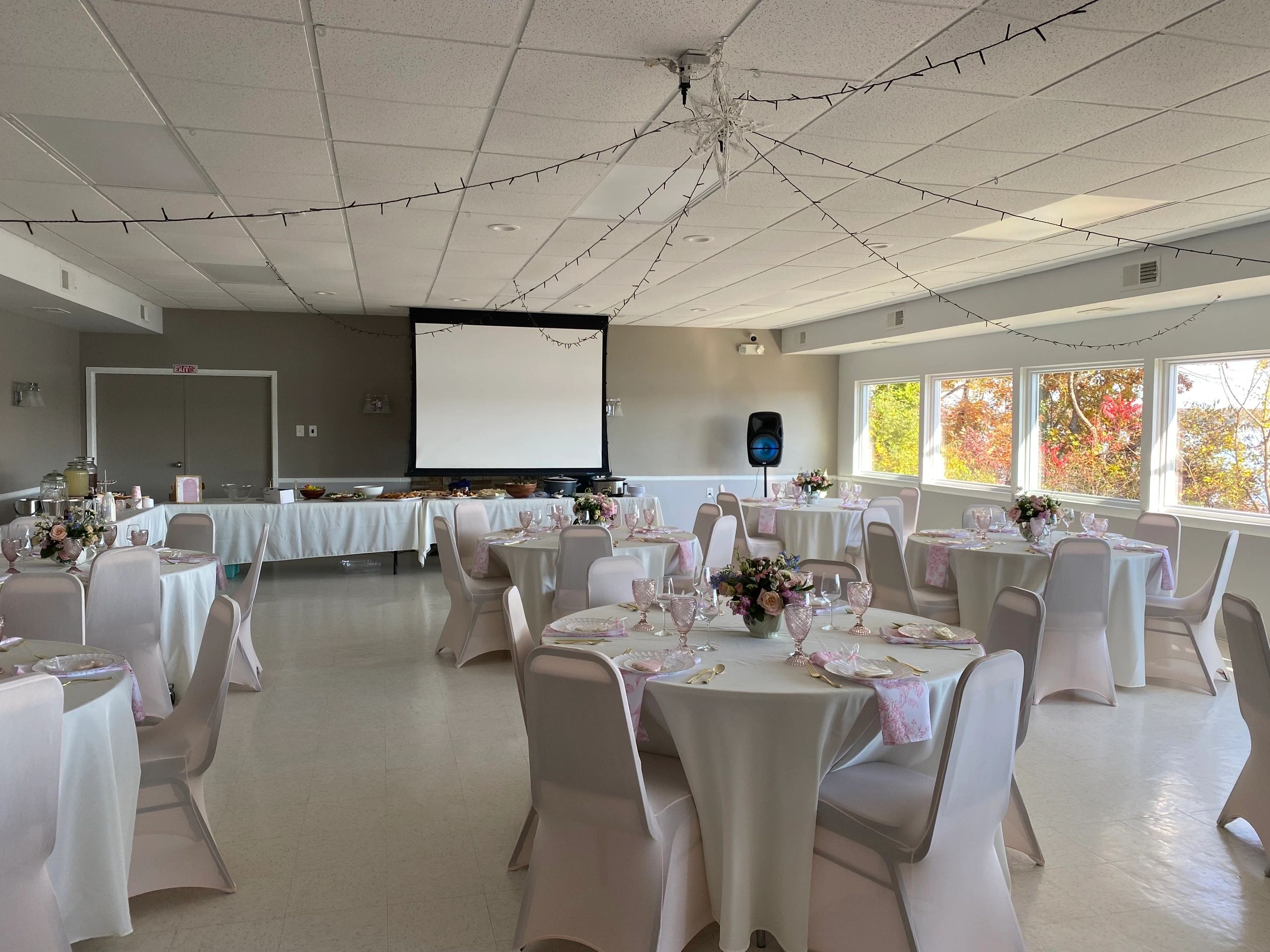 Hall space wedding rental near Bel Air, MD decorated for wedding