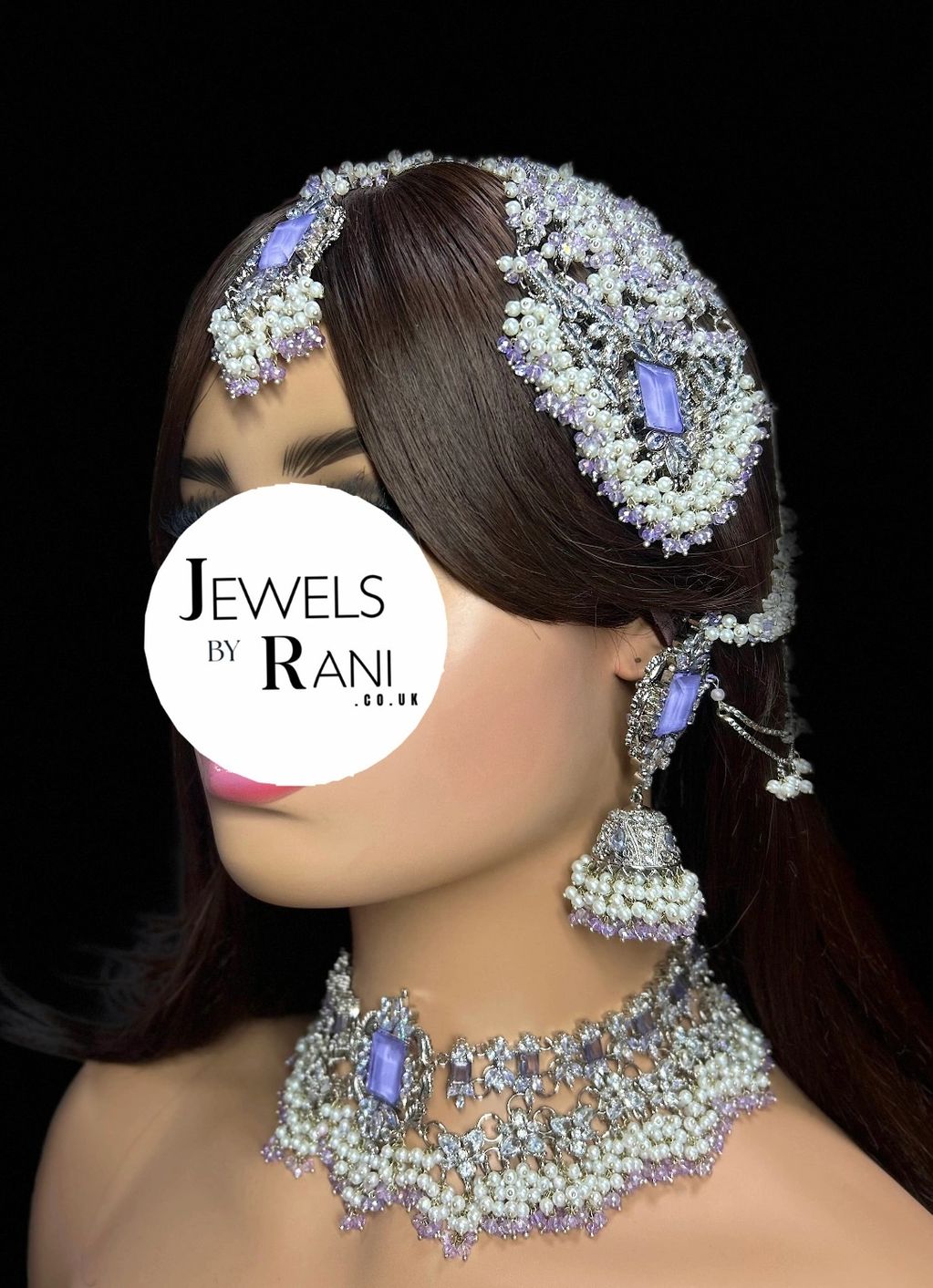 Lilac and white beaded bridal jewellery set, ideal for special occasions such as walima and nikkah