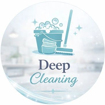 Logo for residential cleaning featuring a house and vacuum cleaner.