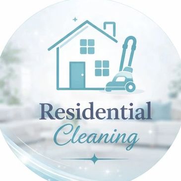 Logo for residential cleaning featuring a house and vacuum cleaner.