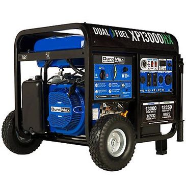 large black and blue generator on wheels 