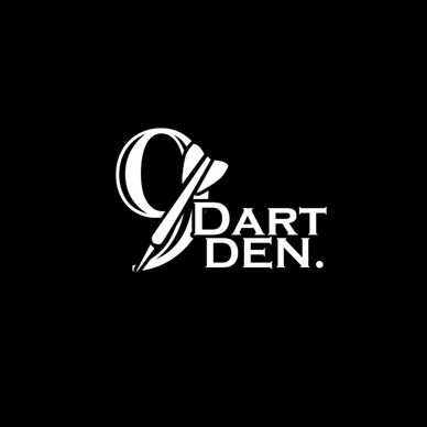 Logo design featuring a dart and text 'Dart Den' on a black background.
