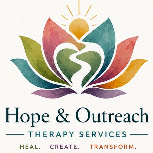 Colorful lotus logo with sun and heart for Hope &amp; Outreach Therapy Services.