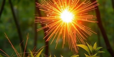 Bright sparkler glowing in natural settings.