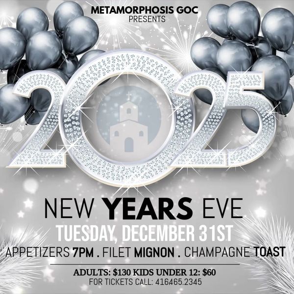 New Year's Eve 2025 celebration with appetizers, filet mignon, and champagne toast.