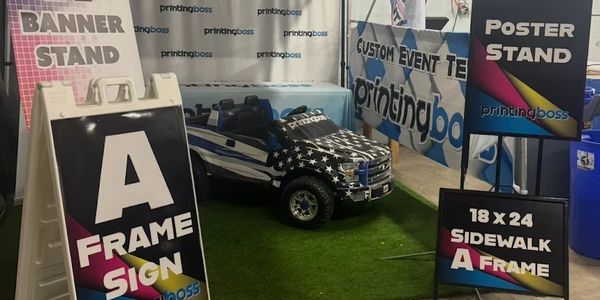 Custom signs, banners, backdrops, displays, tablecloths, flags, and A-frame signs printed in Palmdal