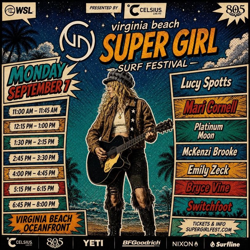 Virginia Beach Super Girl Surf Festival performer lineup and schedule.
