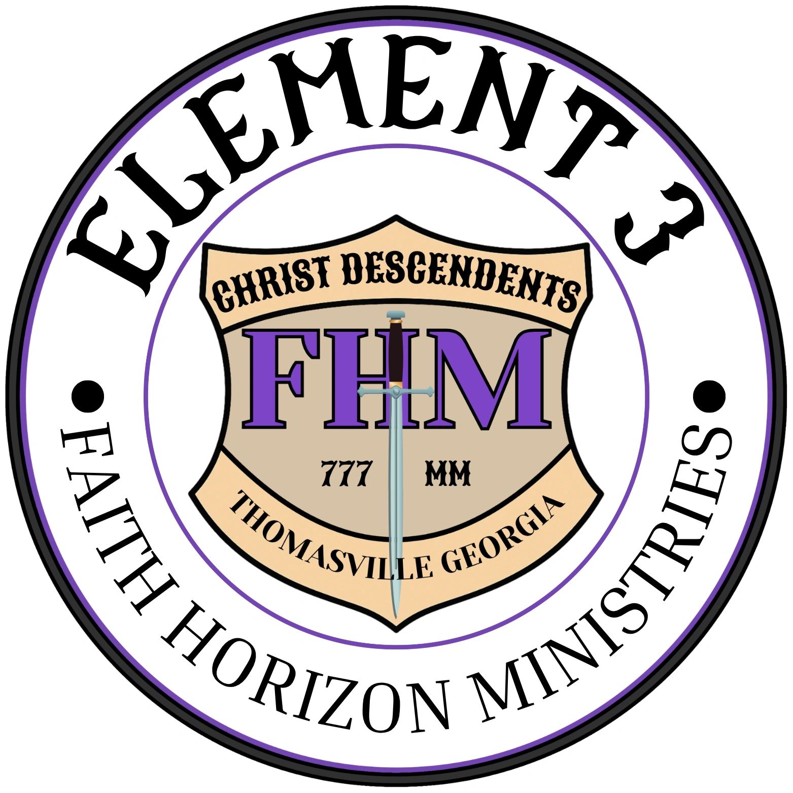 Faith Horizon Ministries Element 3 logo with sword and shield design.