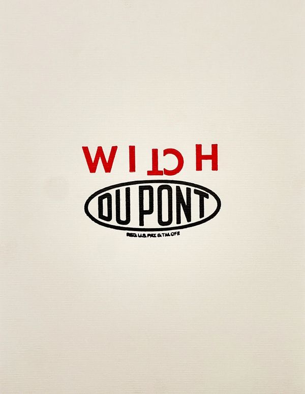 Upside-down DuPont logo with red text above.