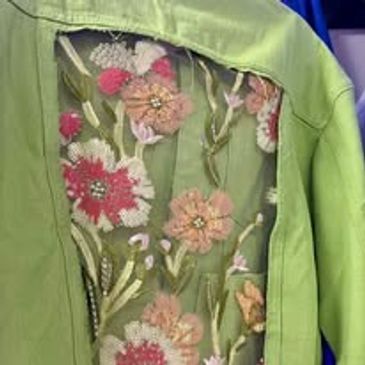 SPRING GREEN JACKET WITH SEQUINED MESH INSERT