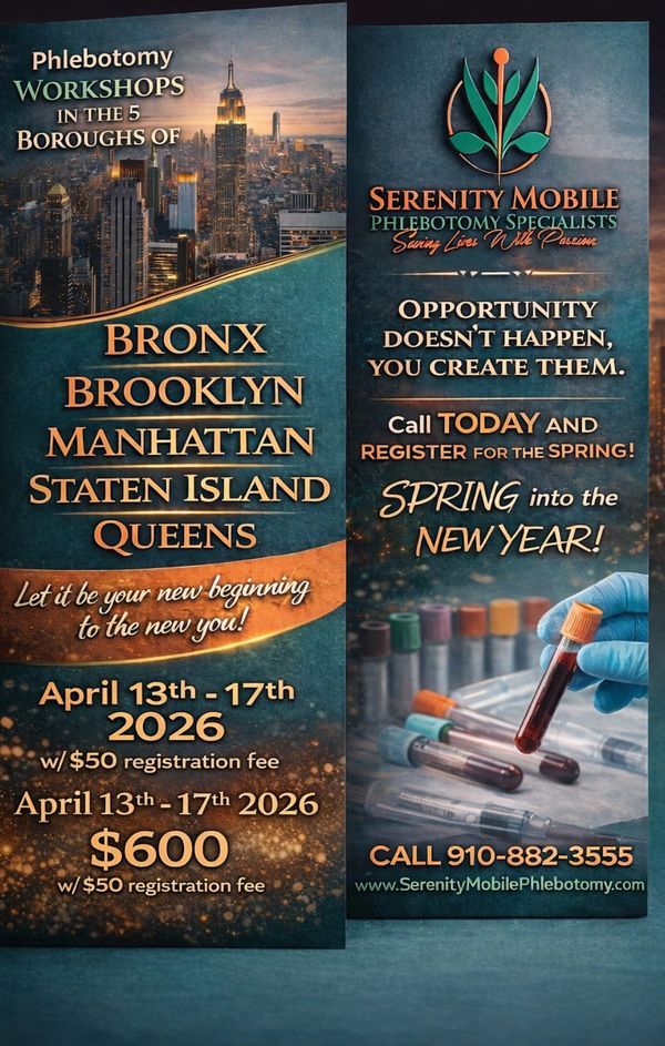 Register Now for one of our Phlebotomy Workshops Coming To You!

Call Today !!