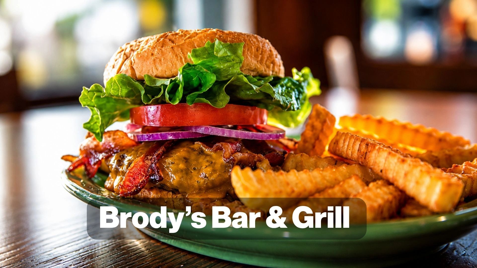 Cheeseburger with bacon, lettuce, tomato, and fries at Brody's Bar &amp; Grill.