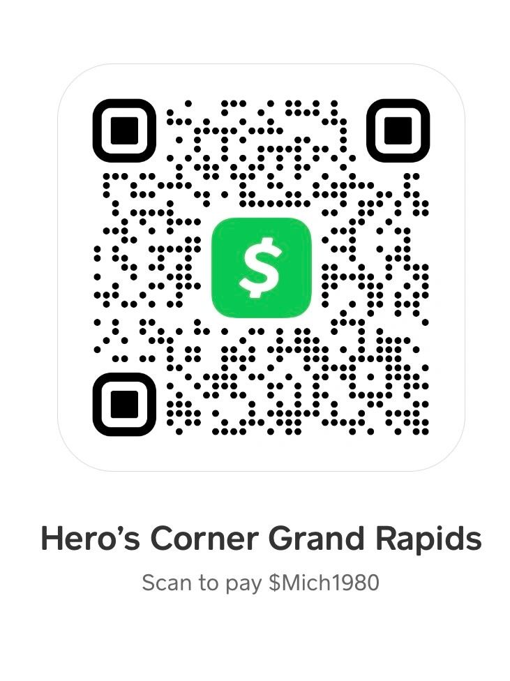 QR code for Hero's Corner Grand Rapids payment via Cash App.
